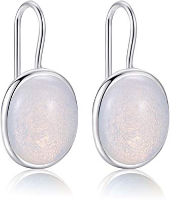 Orecchini in argento Sterling 925 con pietra di luna naturale ovale, con gancio in opale MetJakt, gioielli raffinati da donna (pietra di luna)