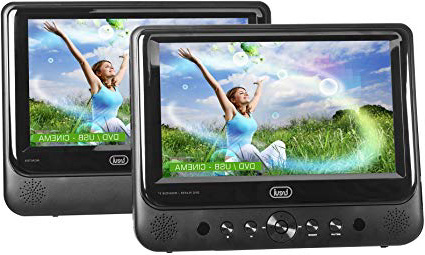 Trevi TW 7005 Lettore DVD Portatile per Auto, Due Display da 9 Pollici, USB, SD, Presa Accendisigari 12V con Cavo in Dotazione, Batteria Ricaricabile al Lithio, Due Staffe Poggiatesta