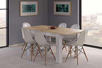 Esidra Tavolo Pranzo allungabile, Legno Bianco e Rovere, 140/190 x 78 x 90 cm
