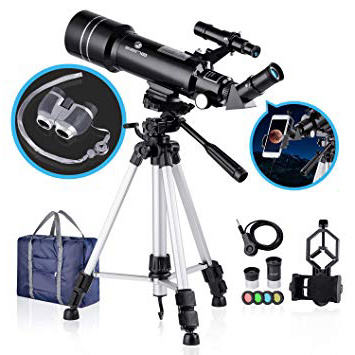 BNISE Telescopio a Rifrazione Portatile di 70 mm e Binocolo HD, con Ottica in Vetro Completamente Rivestito. Ideale per Bambini e Principianti, con Treppiede Regolabile e Filtro Lunare