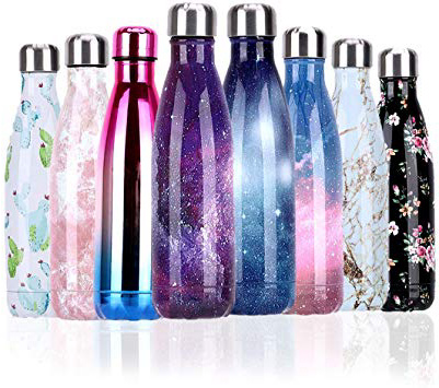 RUNYUE Bottiglia Acqua in Acciaio Inox 500ml, Nuovo Disegno Senza BPA, Isolamento Sottovuoto a Doppia Parete per 24 Ore Freddo & 12 Caldo, Sport, All'aperto, Palestra, Scuola