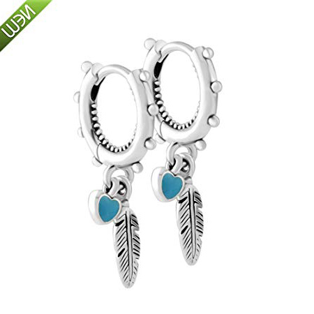 PANDOCCI 2018 Estate Piume spiritose Smalto Turchese ciondola Gli Orecchini 925 Argento Fai da Te Adatto per Gioielli di Moda Fascino Originale Pandora