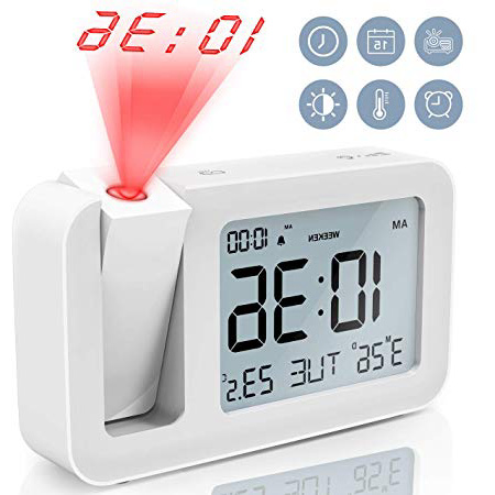 TedGem Sveglia Digitale, Sveglia con Proiettore Sveglia Digitale da Comodin, 3,8" LCD Number Clock 4 Luminosità, 9 Min Snooze, 2 Suoni Allarme, per Camera da Letto, Ufficio, Cucina (Bianco)