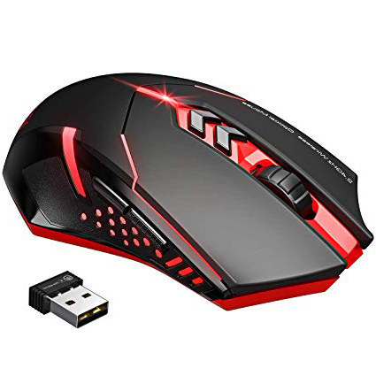 VicTsing Mouse Gaming Wireless Mouse da Gioco Silenzioso, 7 Pulsanti Tranquilli, per Gamer/Ufficio/Casa, Rosso