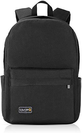 REYLEO Zaino Scuola, Uomo Zaino Unisex Classic per Laptop da 15,6 Pollici, Impermeabile Daypack con Tasche Laterali per Bottiglia - Nero (Versione aggiornata)