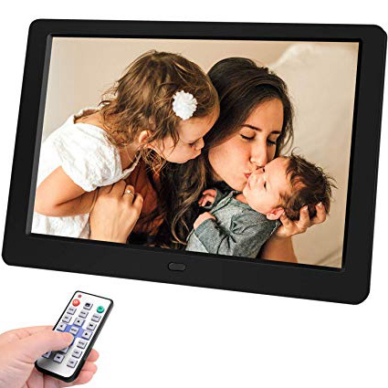 Cornice foto digitale Tenswall da 10 pollici aggiornato 1280x800 ad alta risoluzione, pieno IPS Display IPS Photo/Music/Video, calendario del lettore, allarme, supporto USB e scheda SD, telecomando