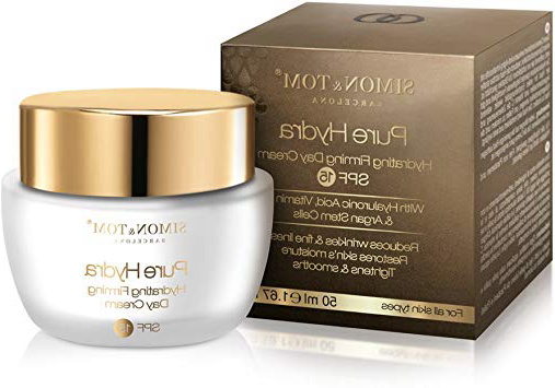 Simon & Tom Crema viso idratante giorno SPF15. Rassodante e rimpolpante con Acido Ialuronico ed Olio d 'Argan. Idrata e tonifica la pelle. Riduce le rughe e le linee sottili per un effetto anti-invecchiamento. 50ml