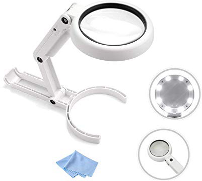 Lente Ingrandimento Portatile - RIGHTWELL 5X Lente Ingrandimento da Tavolo con 8 LED Luce Professionale per Lettura Senior, Hobby, Artigianato