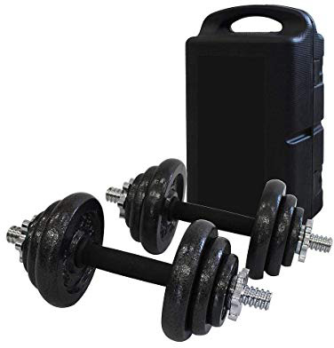 Todeco - Set Di Manubri, Set Pesi Regolabili - Materiale barra: Acciaio cromato - Materiale manico: Gomma naturale - Nero, Ghisa, 20 kg, con custodia nera