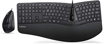 Perixx Periduo-505, Set Tastiera ergonomica con Mouse Verticale, 3D Design con Tasti divisi e Rotella di Scorrimento inclinazione, poggiapolso Regolabile e Profilo ribassato, Layout Italiano