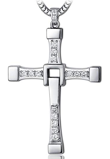Orion Creations Ispirato Film della Collana di Fast & Furious Placcato Argento Diamante Ciondolo Croce