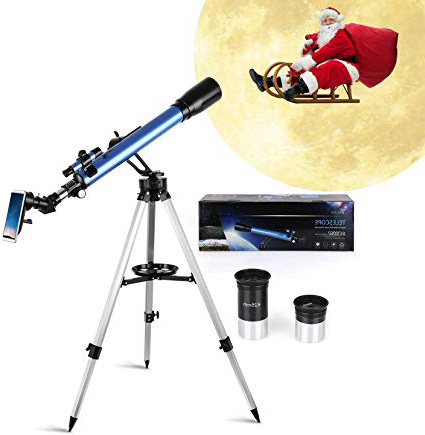 TELMU Telescopio Astronomico GS700/60, Ingrandimento (117x e 28x), Oculare Kellner (K6mm e K25mm), Regalo di Natale per Bambini, Treppiede Regolabile, Osservazione Della Luna, Ammasso Stellare