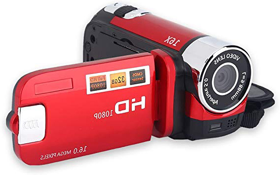 Topiky Videocamera Portatile DV 1080P Full HD 16MP Videocamera Digitale Schermo di Rotazione a 270 ° Supporto Digitale con Zoom 16X Night Shoot, Spina Europea (Rosso)