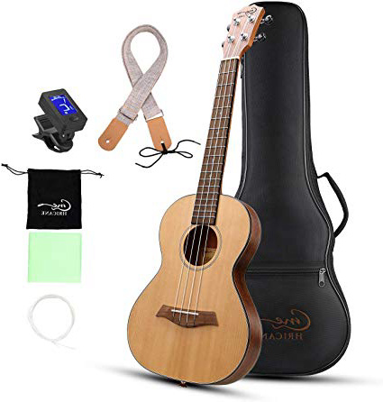 HRICANE Tenore Ukulele Cutaway Slim Design 27 pollici Top in abete massello Noce Ukelele Kit con Borsa Cinghia Corde extra Panno di Lucidatura