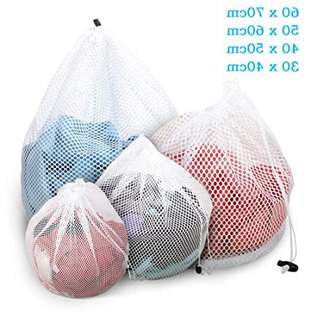 Dosmung Sacchetti for washing machine, coulisse of the linen bag, reusable washing bags, multipurpose Sacchi washing machine for socks, blanket and skirt (4 sizes, white, coarse mesh)