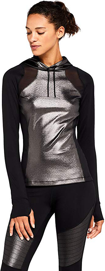 Marchio Amazon - AURIQUE Felpa Sportiva Metallizzata con Cappuccio Donna