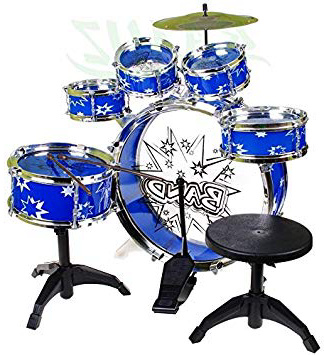 Batteria Musicale 9 Elementi - Percussioni Strumenti Musicali con Sgabello e Bacchette - Blu