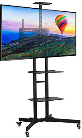 Yaheetech Supporto Carrello Porta TV da Pavimento con Ruote in Acciaio per TV Schermo da 32 a 65 Pollici VESA da 100 x 100 mm a 600 x 400 mm 3 Ripiani Altezza e Angolo Regolabile Nero