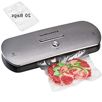 Macchina Sottovuoto per Alimenti, KitchenBoss Sigillatore Sottovuoto con 1 Tubo Accessorio e 20PCS sacchetti sottovuoto per alimenti - Acciaio inossidabile