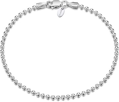 Amberta® Gioielli - Bracciale - Catenina Argento Sterling 925 - Modello Sfere - Larghezza 2 mm - Lunghezza: 18 19 cm