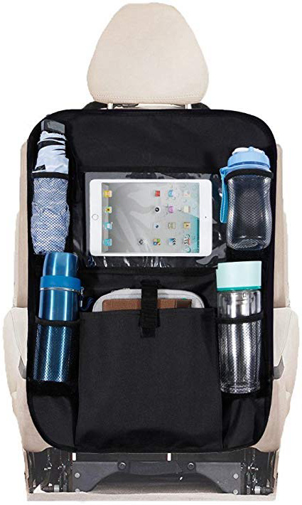 Organizer Multifunzione Per Sedile Auto - Protettore Schienale Con Tavolino Pieghevole, Portafazzoletti, Tasche, Anti-Calcio Bambini, Pelle PU 74,9x43,2 Cm
