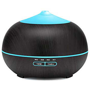 Tenswall Diffusore Atomizzatore di essenze e aromi ad Ultrasuoni 400ml,Umidificatore con 7 colori LED selezionabili, Purificatore aria per Yoga, Camera da Letto, Soggiorno, Sale Conferenza-Nero