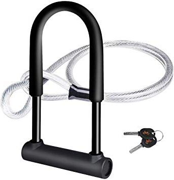 DINOKA Lucchetto a U per Bici, U Blocco Bicicletta Robusta 16mm Antifurto ad Arco con Staffa di Fissaggio + 1.200mm di Cavo in Acciaio Flessibile Intrecciato