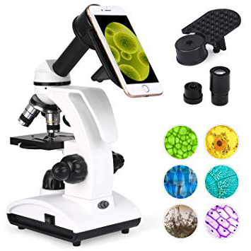 TELMU Microscopio da 40x a 1000x, Obiettivo Acromatico, Doppia Sorgente Luminosa a LED, Regalo Educativo per Bambini, Filtro a Cinque Colori, Certificazione SGS Professionale (Sicuro e non Tossico)