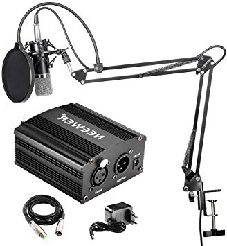 Neewer NW-700 - Microfono Professionale a condensatore kit + 48 V alimentazione Phantom, con caricabatteria e un cavo audio per Microfono a Condensatore XLR, Nero