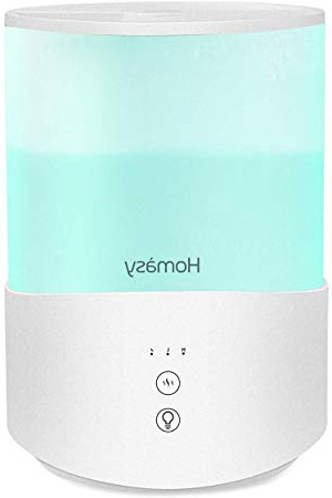 Homasy Umidificatore Ambiente Bambini 2,5L, Umidificatore Ultrasuoni a Riempimento Superiore, 28dB Umidificatore Bambini Luci Notturne 8 Colori, 2 Regolabile Modalità Nebbia, Modalità di Sonno- Bianco