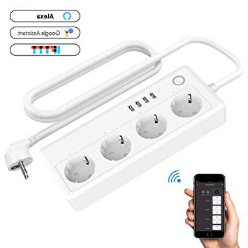 Konesky Smart Power Strips Protezione da sovraccarico Wi-Fi con 4 prese 4 Porte USB Presa di corrente universale Funziona Amazon alexa/Home page di Google/Funzione timer IFTTT