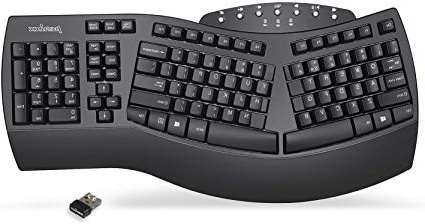 Perixx PERIBOARD-612 Tastiera ergonomica Wireless 2.4 g e Bluetooth, Compatibile con Windows 10 e Mac OS X, Layout US QWERTY