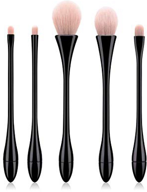 Beashine Pennello per Il Trucco, 5pcs Pennello di Bellezza,Pennelli Trucco avanzati Adatto per fondotinta Liquido per fondotinta Liquido per ombretti Fard (Nero -Rosa Chiaro)