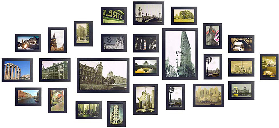 Yorbay Cornice per Foto Set di 26 Foto da 2 di 20x30 cm, 5 di 13x18 cm, 19 di 10x15 cm,Nero,Legno,Cornici Foto Multiple da Parete