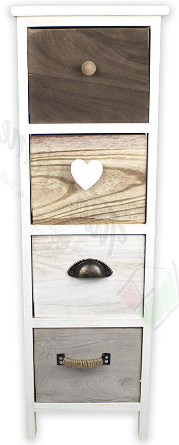 Tata Home Mobiletto Comodino da Bagno Camera o Ingresso 4 Cassetti in Legno Stile Shabby Chic Dimensioni 32x26x81 cm Modello Edgard