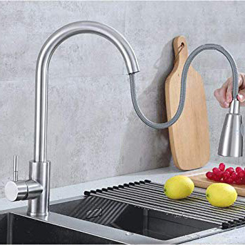 Capalta Blume, rubinetto da cucina girevole a 360°, a leva singola, con doppia doccetta estraibile, in acciaio inox