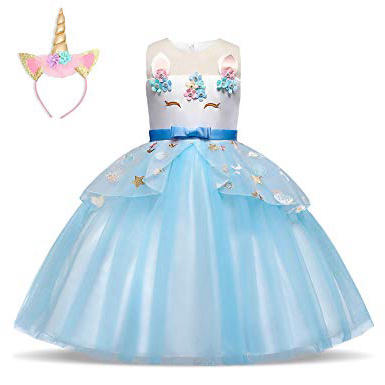 NNJXD Ragazza Unicorno Ruffles Fiori Festa Cosplay Abito da Sposa Vestito della Principessa
