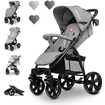 Lionelo Annet Passeggino pieghevole con funzione sdraio in schiuma EVA con zanzariera coprigambe portabibite (Concrete)