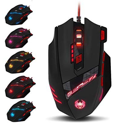 ZELOTES T90 Mouse da Gioco, ad Alta Precisione 9200 DPI Mouse Gaming con Design di 8 Pulsanti ,Cartucce di Peso Regolabile per PC Laptop Computer Notebook,Nero
