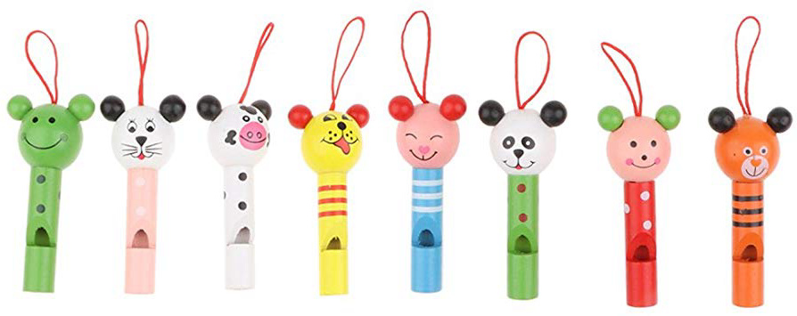 8 Pz Set Di Gioco Fischietti Cartone Animale Testa Tromba Fischio Strumenti Musicale Educativo Legno