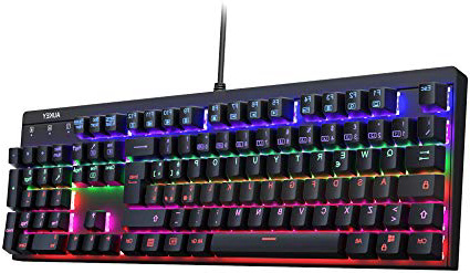 AUKEY Tastiera Meccanica con LED-Backlit Switches Blu, 105 Tasti 100% Anti-ghosting Layout Italiano Tastiera da Gioco con Design Impermeabile e Pannello Metallico per PC e Laptop Giocatori (Nero)