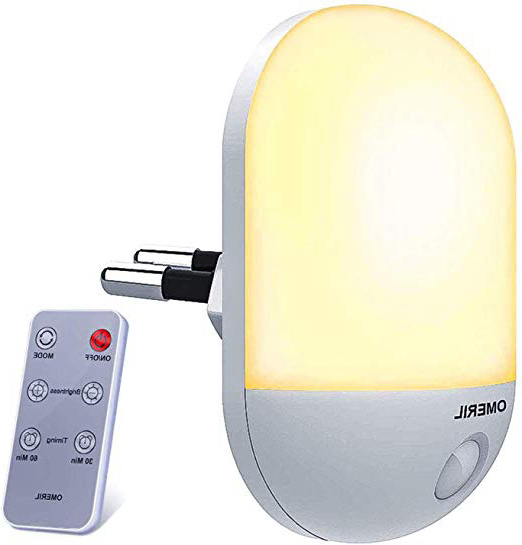 Luce Notturna Bambini, OMERIL Lampada da Presa con Telecomando, Funzione Timer, 3 Luminosità Regolabile, 2 Colori Commutabile, Luce Notte per Bambini, Corridoi, Vivai, Cucina, Scale -Caldo Giallo