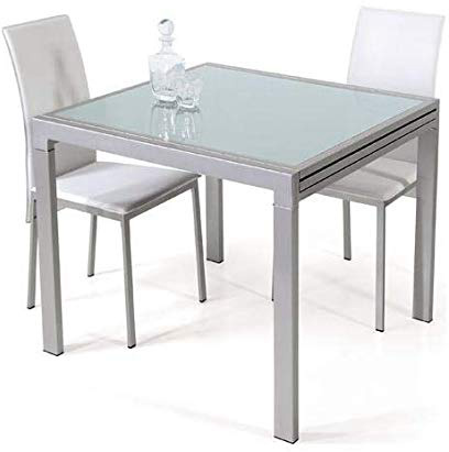 takestop® Tavolo da Pranzo Vetro TEMPERATO ALLUNGABILE Fino 240x85 CM Gambe Acciaio 120x85 CM Chiuso Estensibile Design Cucina Soggiorno Salone