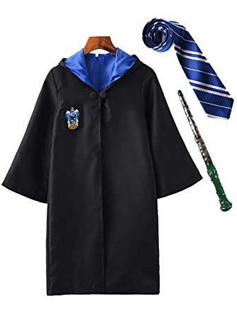 YONIER Costume per Adulti per Bambini Costume di Harry Potter Mantello Articoli per Set di cinematografici Bacchetta Magica Cravatta Sciarpa Occhiali Carnevale Fancy Dress Halloween Nero Big Size