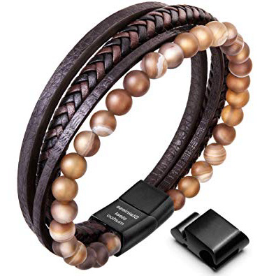 Murtoo Bracciale Uomo Pelle e Pietra Naturali con Chiusura Magnetica Acciaio Inox Braccialetto Pacco Regalo