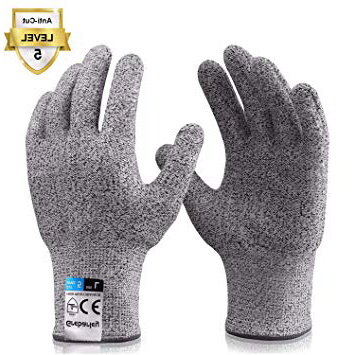 Grebarley Guanti Antitaglio,Guanti da Cucina Protezione Livello di Sicurezza 5,Guanti da Lavoro Sicurezza per Cucina/Esterno/Esplora,Grigio 1 Paio(L)