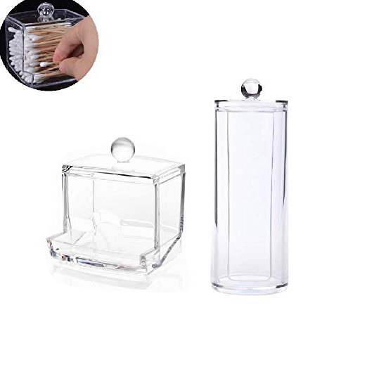Scatola di Cotone tTampone,Cotton Fioc Box,Cuscinetto di Cotone Trasparente Box,Elegante Porta dischetti Struccanti in Plastica,Ideale per Bagno o Camera(2Pcs)