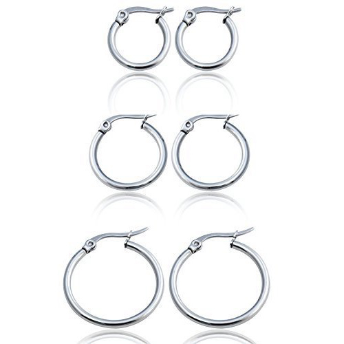 Jstyle Gioielli in Acciaio Inossidabile Piccolini Orecchini a Cerchio Argento da Donna 3 Coppie