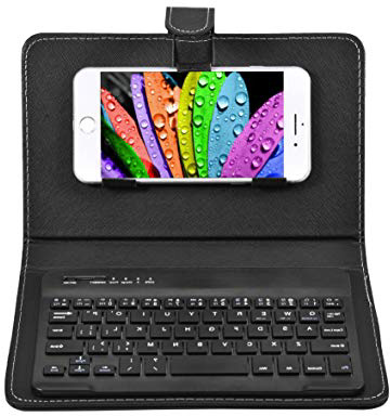 VBESTLIFE Custodia con Tastiera per Telefono Bluetooth Universal Wireless Tastiera del Telefono Custodia Cover Senza Fili con Supporto per Telefono iOS/Android(Nero)