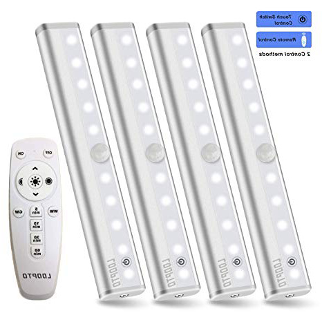 Luce Armadio LED, LDOPTO 4 Luci Notturne a LED Senza Fili,con 1 Telecomandi, Luce dell'armadio Luminosità Regolabili, Luci a Batteria (Non incluso), per Illuminazione dell'armadio,Vetrine, Armadio ecc